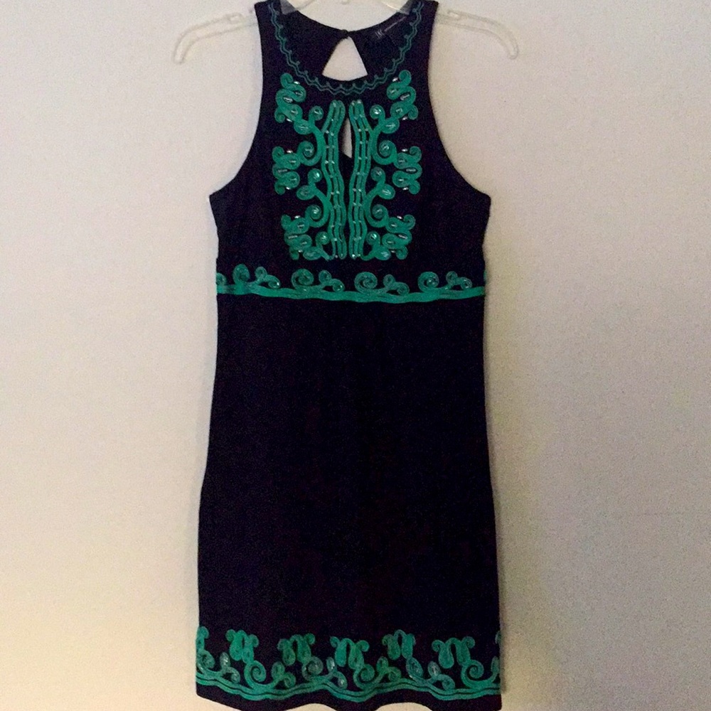 INC Black Dress With Green Trim And Beading